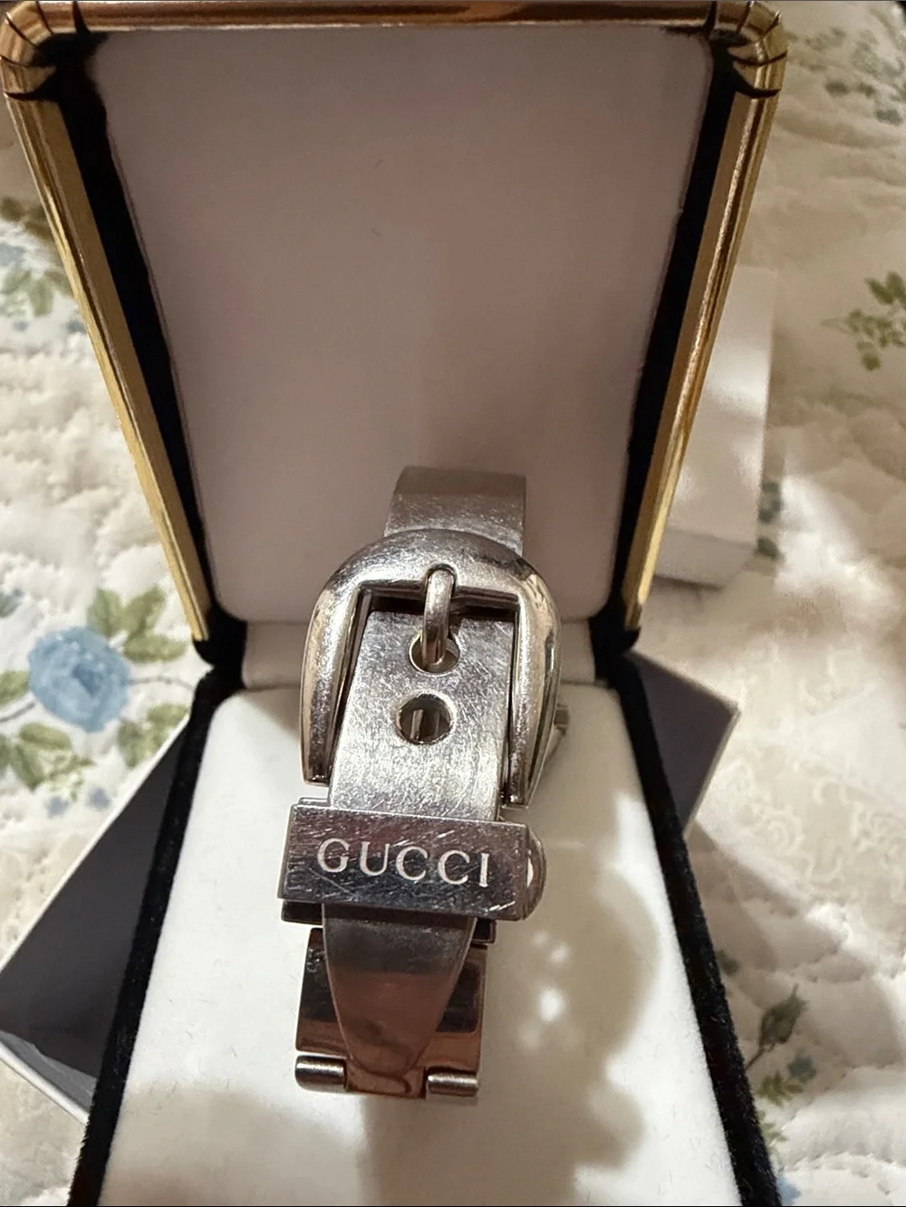 Gucci Silver Bracelet Watch with Black Dial